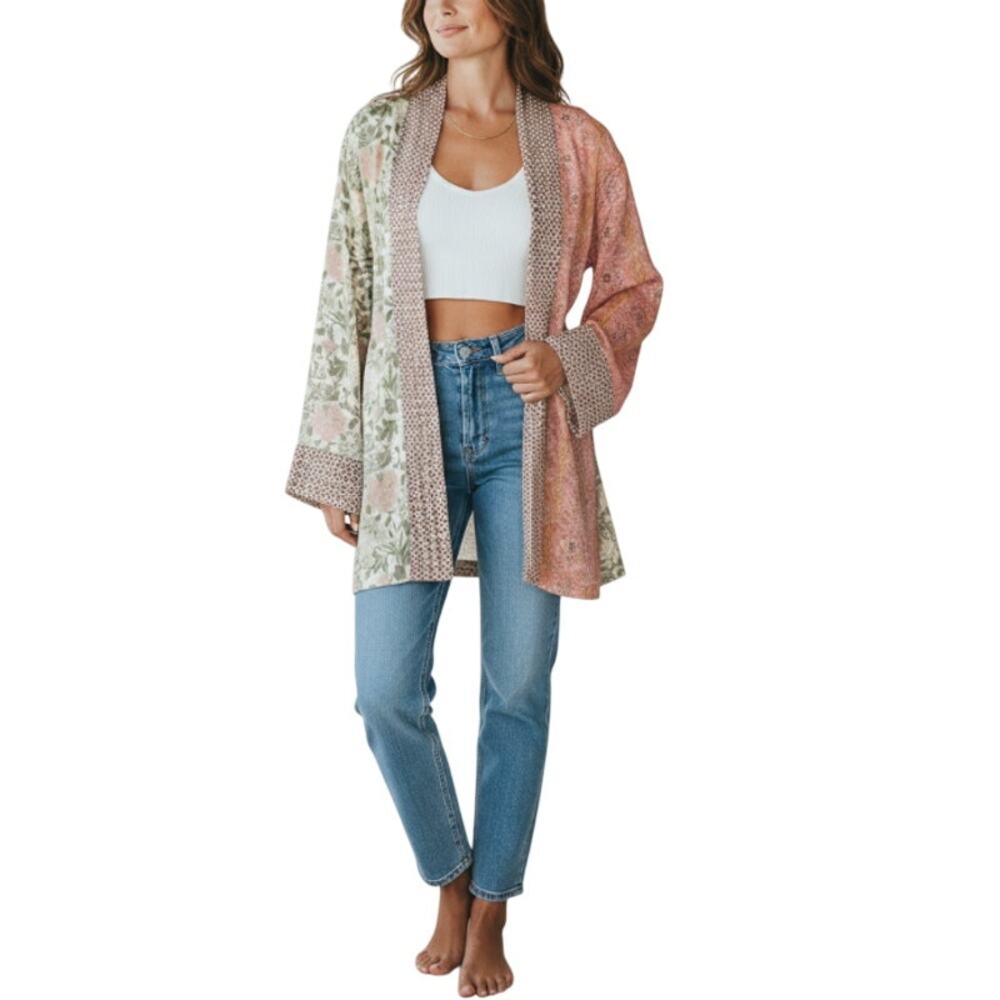 TELL YOUR FRIENDS Kimono Sz XS Versatile Oversize Wide Sleeve Luxury Boho Fairy